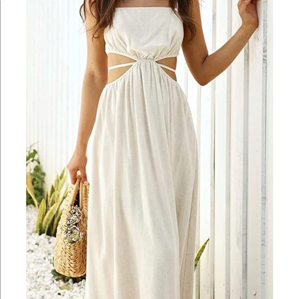 Maxi dress spaghetti strap cutout float pearl